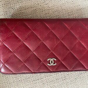 Authentic Quilted Red Caviar Leather Chanel Wallet